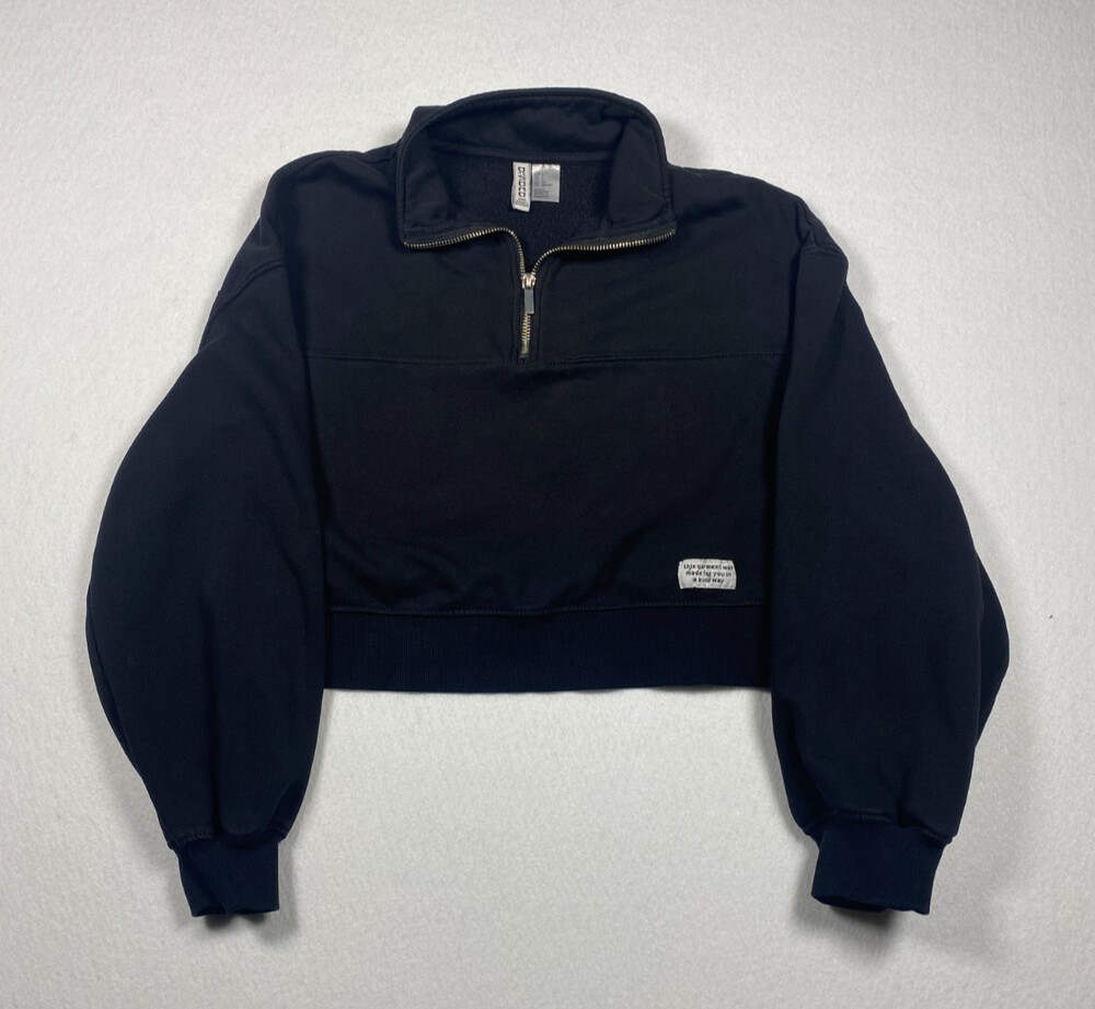 H&M Divided Woman's Size Small Black Cropped 1/4 Zip Sweatshirt
